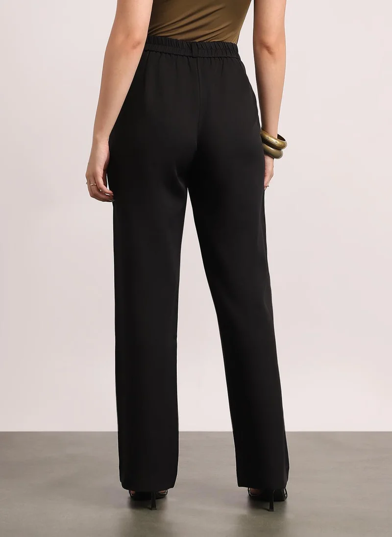 Urbano Fashion  Urbano Fashion Women's Black Loose Baggy Fit Solid Korean Pants Stretchable for Women | Best Price UAE